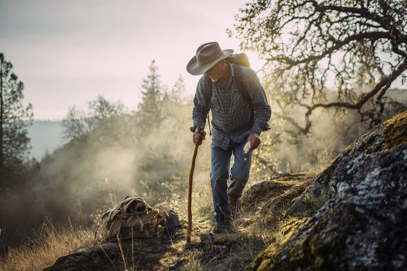 baton de marche en bois avec couteau intygry