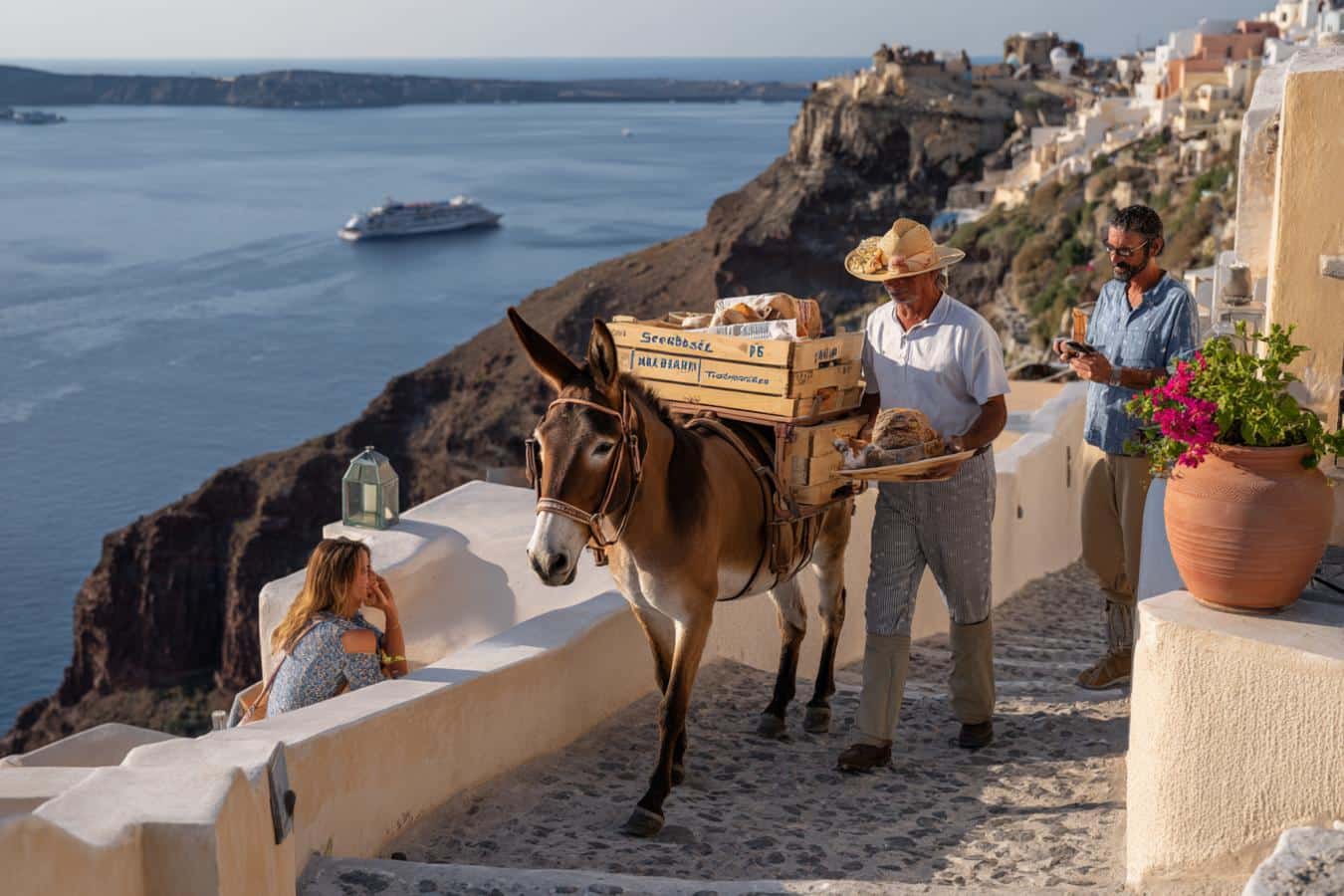 maisons blanches cote caldeira santorin